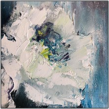 Tablo Dekor Beyaz Çiçek Yağlı Boya Dokulu Tablo