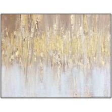 Tablo Dekor Soyut Beyaz ve Altın Dokular Yağlı Boya Dokulu Tablo
