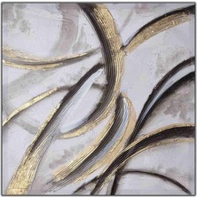 Tablo Dekor Soyut Siyah ve Altın Çizgiler Yağlı Boya Dokulu Tablo