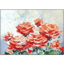 Tablo Dekor Turuncu Çiçekler Yoğun Yağlı Boya Dokulu Tablo