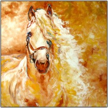 Tablo Dekor Beyaz At Yağlı Boya Dokulu  Tablo