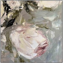 Tablo Dekor Beyaz ve Pemge Güller Yağlı Boya Dokulu Tablo