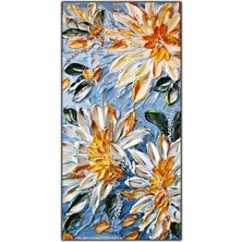 Tablo Dekor Göl Üzerindeki Turuncu ve Beyaz Çiçekler Yoğun Yağlı Boya Dokulu Tablo