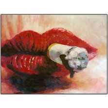 Tablo Dekor Sigara Içen Kadın Yağlı Boya Dokulu Tablo