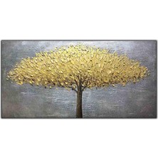 Tablo Dekor Altın Yapraklı Ağaç Ekstra Yoğun Yağlı Boya Dokulu Tablo