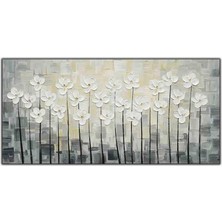 Tablo Dekor Beyaz Gelincikler Yağlı Boya Dokulu Tablo