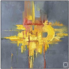 Tablo Dekor Soyut Sarı Çizgiler Yağlı Boya Dokulu Tablo