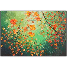 Tablo Dekor Dalındaki Turuncu Çiçekler Yoğun Yağlı Boya Dokulu Tablo
