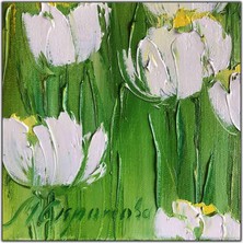 Tablo Dekor Beyaz Laleler Yağlı Boya Dokulu Tablo