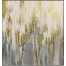 Tablo Dekor Altın Varaklı Soyut Yağmurlar Yağlı Boya Dokulu Tablo