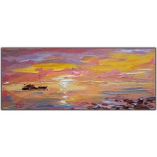 Tablo Dekor Pembe Gökyüzünün Altındaki Tekne Yağlı Boya Dokulu Tablo