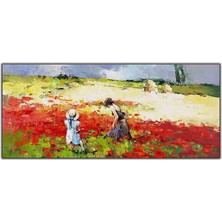Tablo Dekor Kırmızı Gelinciklerin Arasındaki Anne ve Kızı Yağlı Boya Dokulu Tablo