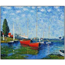 Tablo Dekor Limandaki Kırmızı Tekneler Yağlı Boya Dokulu Tablo