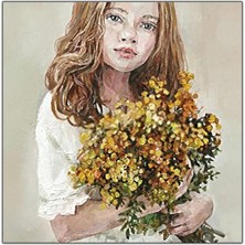 Tablo Dekor Kır Çiçekleri ve Küçük Kız Yoğun Yağlı Boya Dokulu Tablo