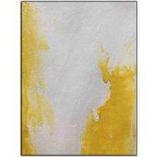 Tablo Dekor Soyut Sarı ve Beyaz Tablolar Yoğun Yağlı Boya Dokulu Tablo