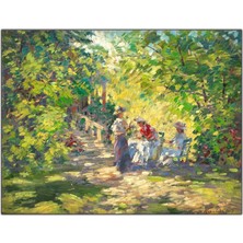 Tablo Dekor Yeşil Ağaçların Altındaki Kızlar Yağlı Boya Dokulu Tablo