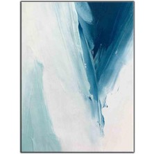 Tablo Dekor Soyut Mavi Beyaz Dalgalar Yoğun Yağlı Boya Dokulu Tablo