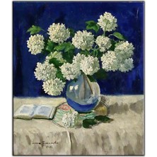 Tablo Dekor Beyaz Karanfiller Natürmort Yoğun Yağlı Boya Dokulu Tablo