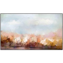 Tablo Dekor Beyaz ve Turuncu Yapraklı Ekstra Yoğun Ağaç Yağlı Boya Dokulu Tablo