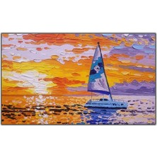 Tablo Dekor Gün Batımındaki Yelkenli Gemi Yağlı Boya Dokulu Tablo