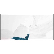 Tablo Dekor Soyut Beyaz Dalga ve Mavi Çizgi Yağlı Boya Dokulu Tablo