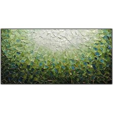 Tablo Dekor Soyut Yeşil Tonlu Spatula Izleri Orijinal Yağlı Boya Tablo