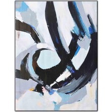 Tablo Dekor Lacivert ve Gri Çizgiler Yağlı Boya Dokulu Tablo