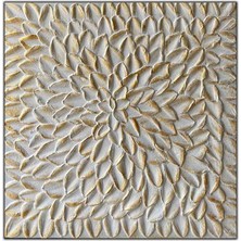 Tablo Dekor Soyut Beyaz Yapraklar ve Altın Dokunuş Ekstra Yoğun Yağlı Boya Dokulu Tablo