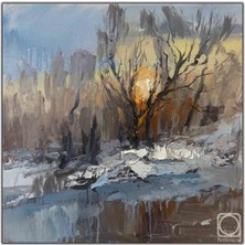 Tablo Dekor Ağacın Arkasında Kalan Gün Batımı Yağlı Boya Dokulu Tablo