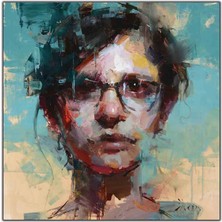 Tablo Dekor Siyah Gözlüklü Kısa Saçlı Kadın Yağlı Boya Dokulu Tablo