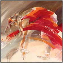 Tablo Dekor Kırmızı Elbiseli Balerin Yağlı Boya Dokulu Tablo