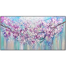 Tablo Dekor Beyaz ve Pembe Çiçekli Dal Yoğun Yağlı Boya Dokulu Tablo