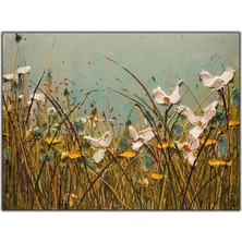 Tablo Dekor Beyaz Yapraklı Çiçekler Yoğun Yağlı Boya Dokulu Tablo