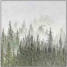 Tablo Dekor Soyut Uzun Çam Ağaçları Orijinal Yağlı Boya Tablo