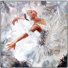 Tablo Dekor Beyaz Tütülü Balerin Yağlı Boya Dokulu Tablo