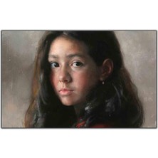 Tablo Dekor Siyah Uzun Saçlı Küçük Kız Yağlı Boya Dokulu Tablo