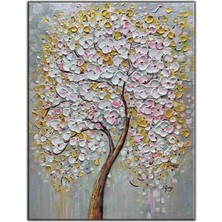 Tablo Dekor Gümüş Desenli Tropikal Yapraklar Yoğun Yağlı Boya Dokulu Tablo