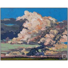 Tablo Dekor Büyük Beyaz ve Gri Bulutlar Yağlı Boya Dokulu Tablo