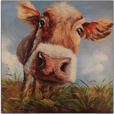 Tablo Dekor Pembe Burunlu Buzak Yağlı Boya Dokulu Tablo