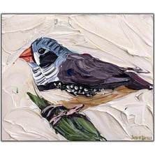 Tablo Dekor Kırmızı Gagalı Yaprağın Üzerindeki Kuş Yağlı Boya Dokulu Tablo