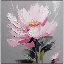 Tablo Dekor Yeşil Yapraklı Pembe Çiçek Yağlı Boya Dokulu Tablo