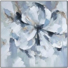 Tablo Dekor Beyaz Gölgeli Çiçek Yaprakları Yağlı Boya Dokulu Tablo