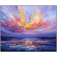 Tablo Dekor Renkli Gökyüzünün Denize Yansıması Yağlı Boya Dokulu Tablo