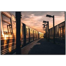Tablo Dekor Gün Batımını Yansıtan Tren Kanvas Tablo