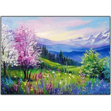 Tablo Dekor Rengarenk Çiçekli Manzara Yoğun Yağlı Boya Dokulu Tablo