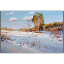 Tablo Dekor Karlı Orman Orijinal Yağlı Boya Tablo