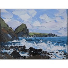 Tablo Dekor Kayalılklara Çarpan Dalgalar Yağlı Boya Dokulu Tablo