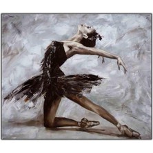 Tablo Dekor Siyah Elbiseli Balerin Yağlı Boya Dokulu Tablo