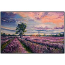 Tablo Dekor Mor Çiçekler ve Gün Batımı Orijinal Yağlı Boya Tablo