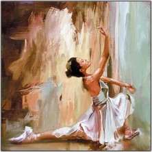 Tablo Dekor Beyaz Saten Elbiseli Balerin Yağlı Boya Dokulu Tablo